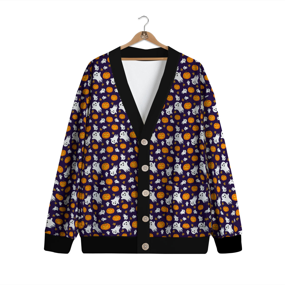 Pumpkin And Ghost Print Pattern Cardigan-grizzshop