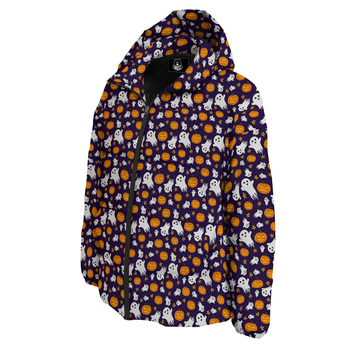 Pumpkin And Ghost Print Pattern Down Jacket-grizzshop
