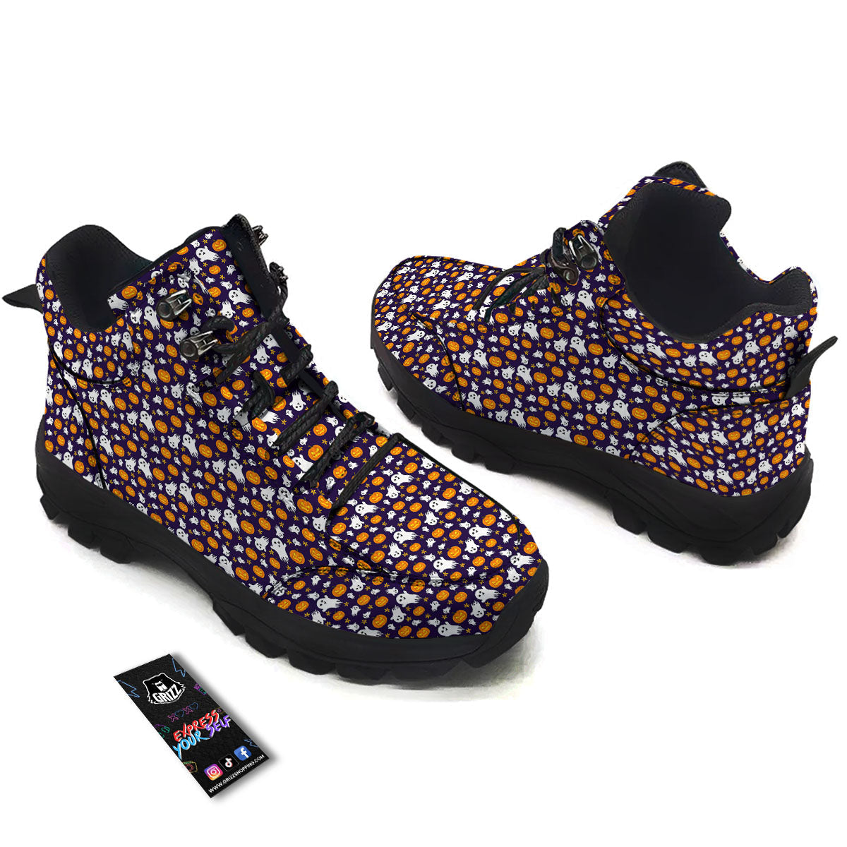Pumpkin And Ghost Print Pattern Hiking Shoes-grizzshop