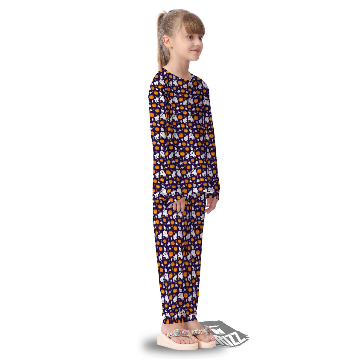 Pumpkin And Ghost Print Pattern Kid's Pajamas-grizzshop
