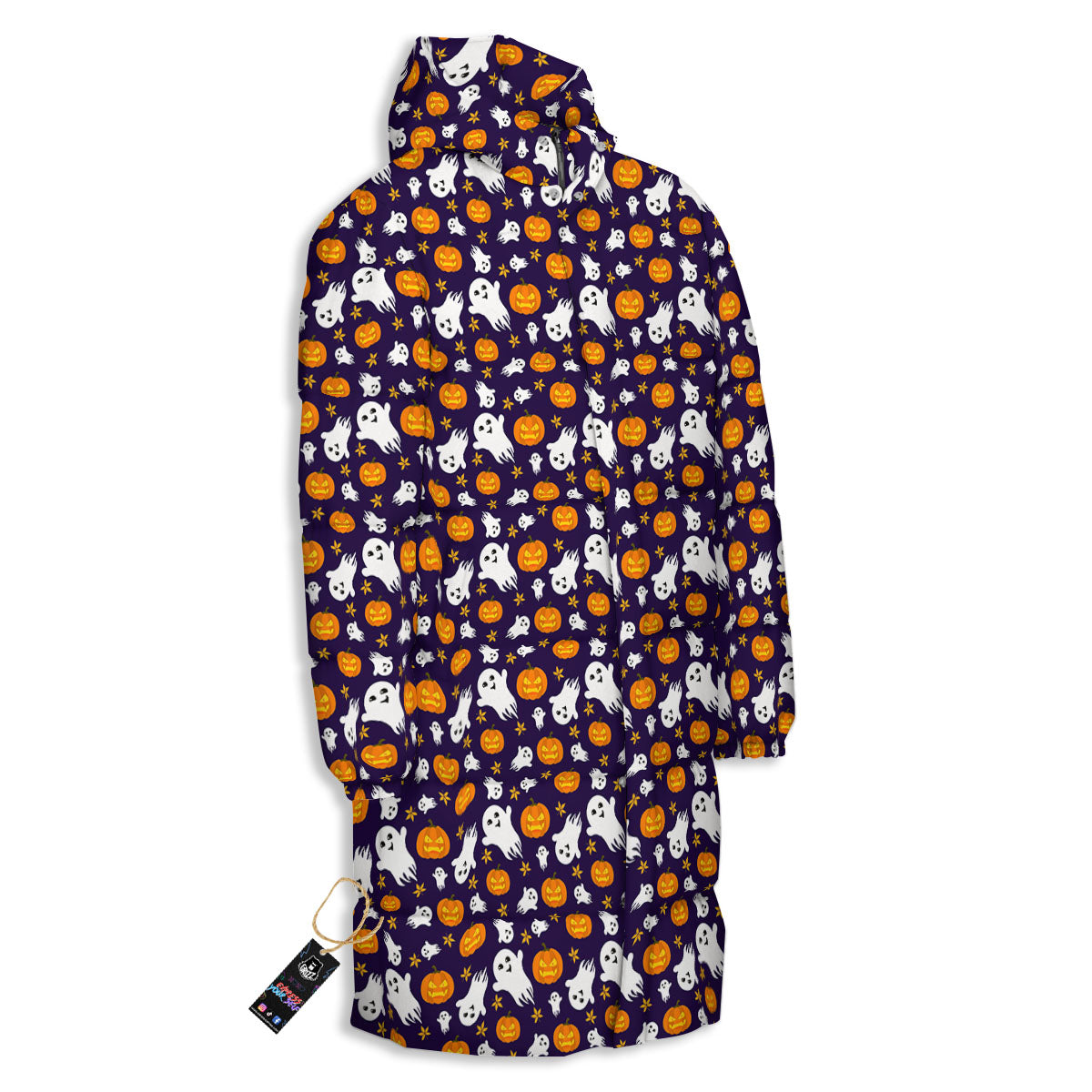 Pumpkin And Ghost Print Pattern Long Down Jacket-grizzshop