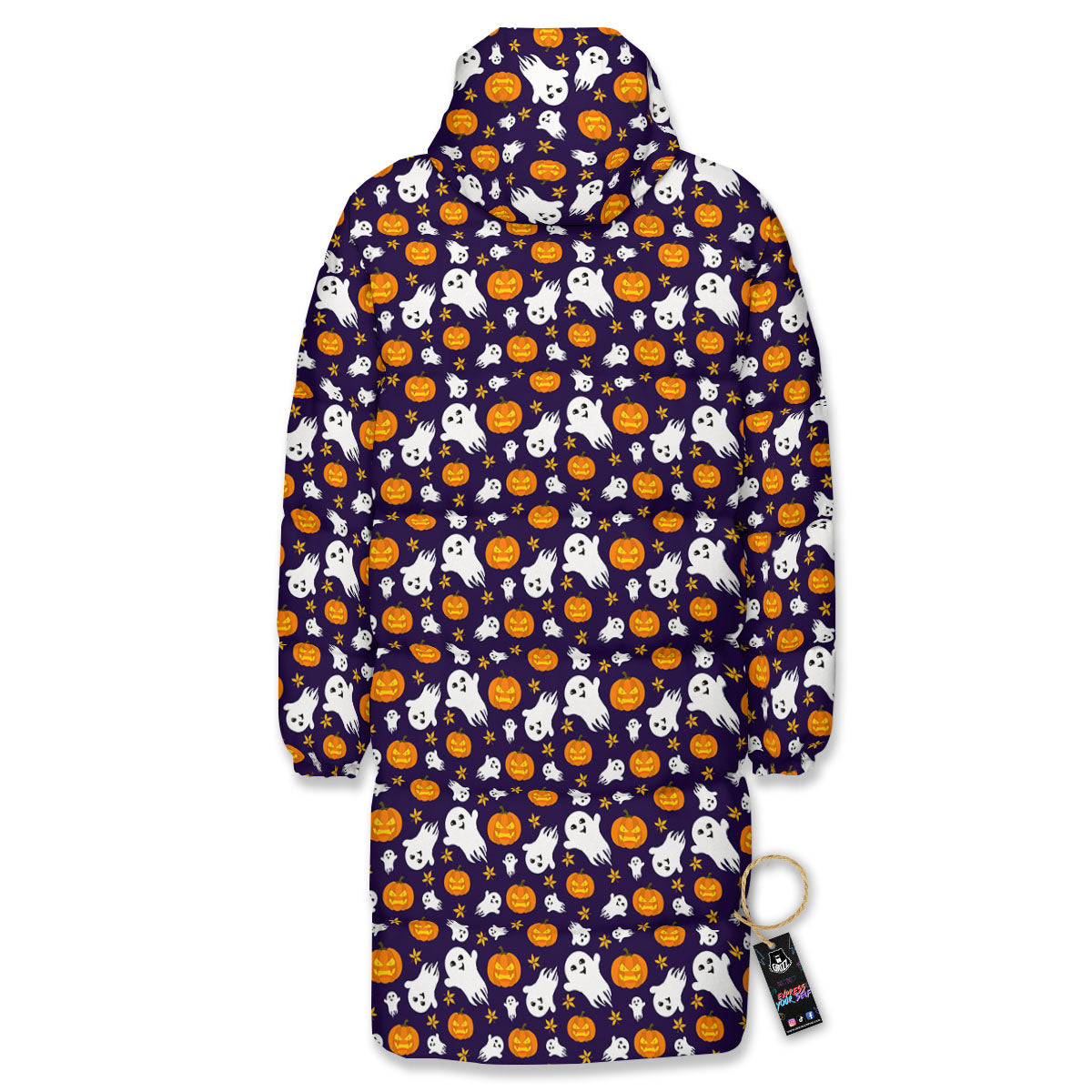 Pumpkin And Ghost Print Pattern Long Down Jacket-grizzshop