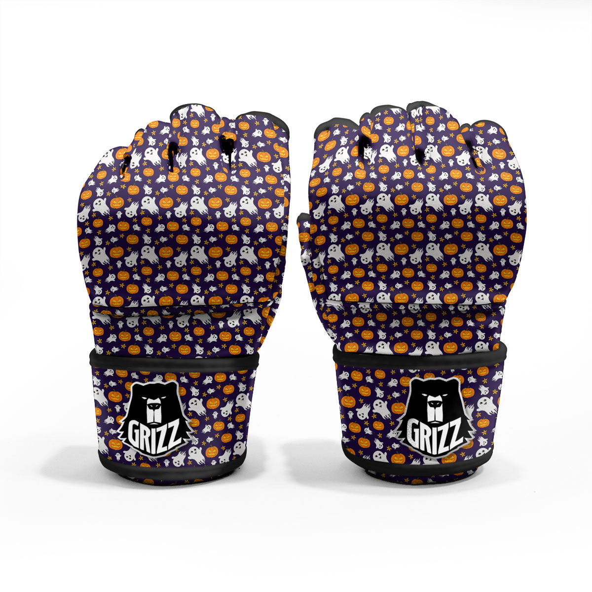 Pumpkin And Ghost Print Pattern MMA Gloves-grizzshop
