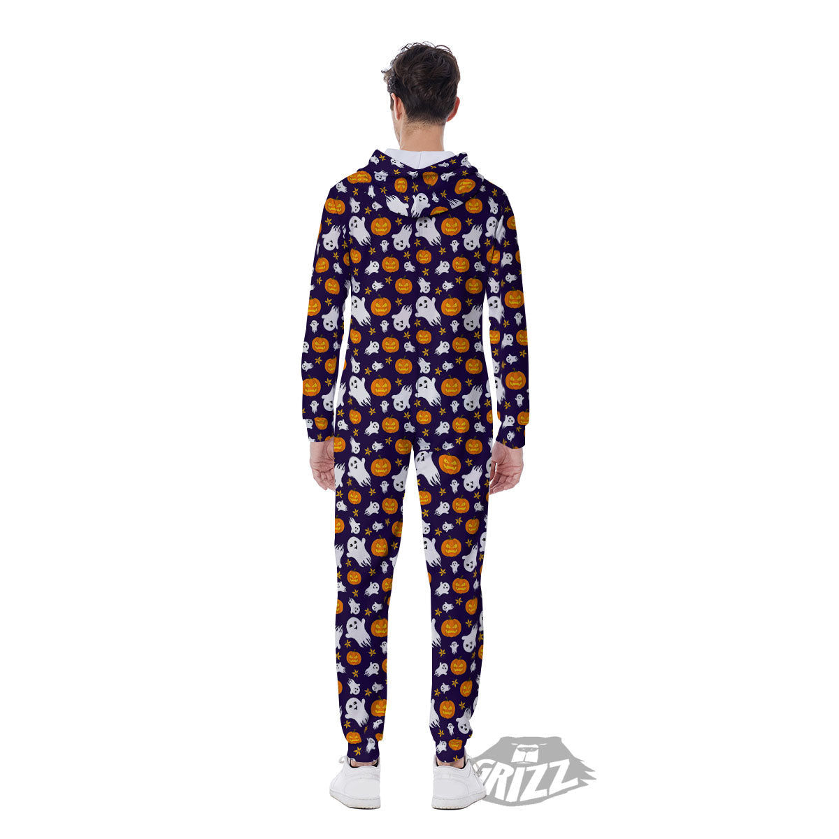Pumpkin And Ghost Print Pattern Men's Jumpsuit-grizzshop