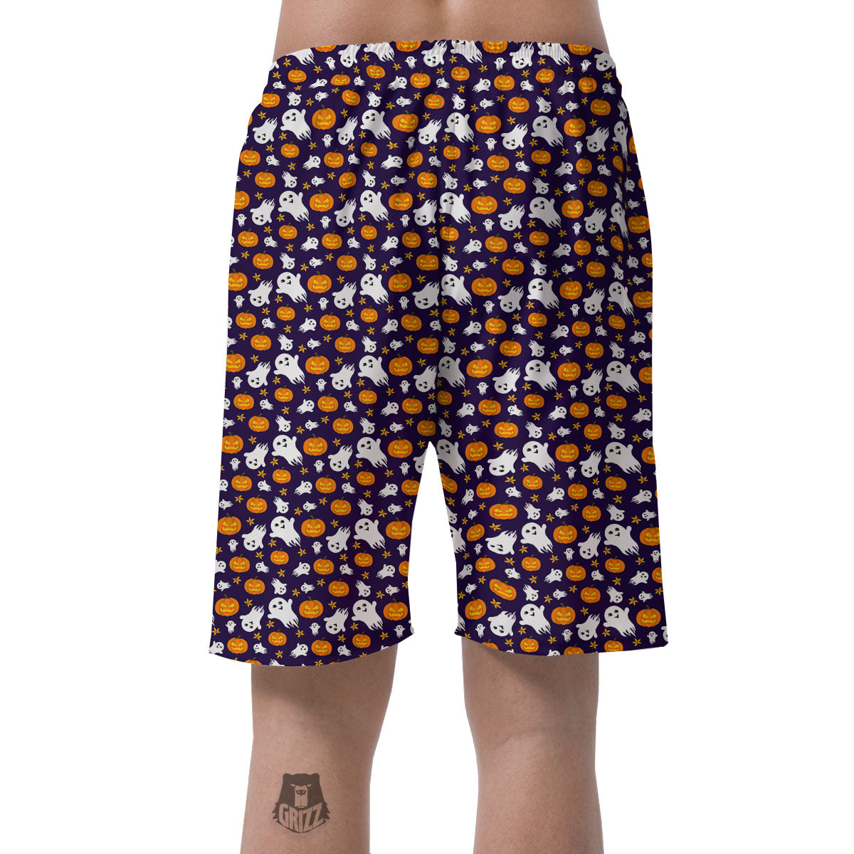 Pumpkin And Ghost Print Pattern Men's Shorts-grizzshop