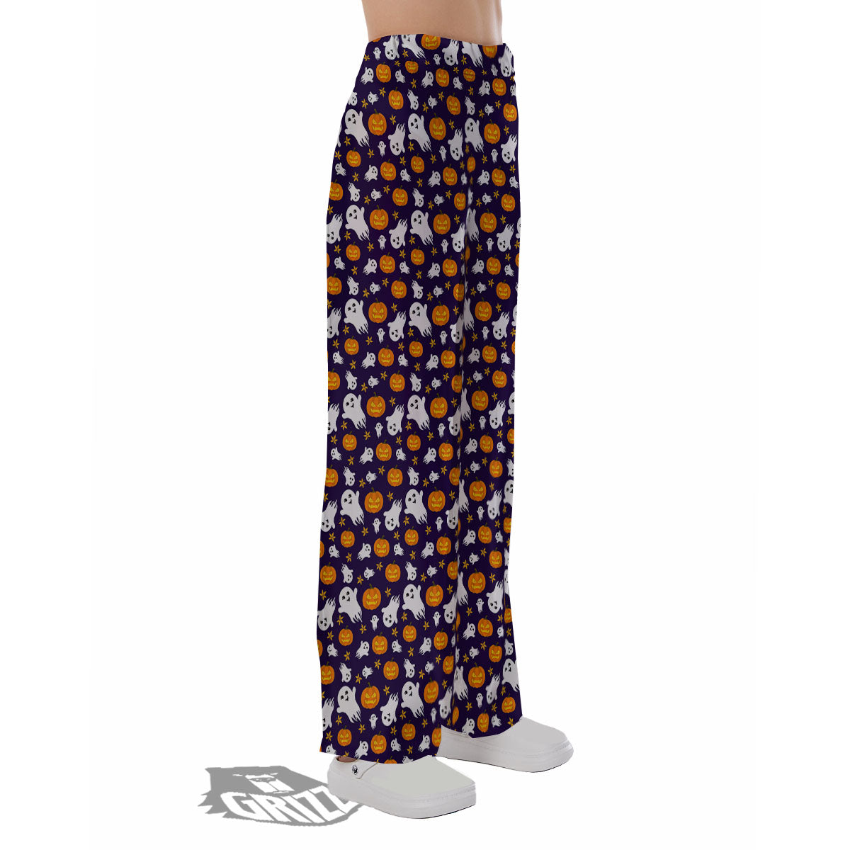Pumpkin And Ghost Print Pattern Pajama Pants-grizzshop