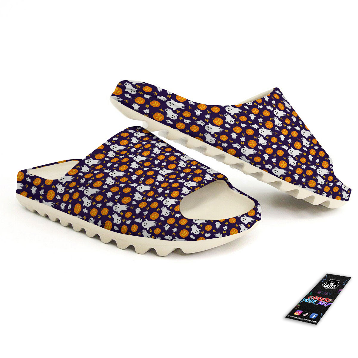 Pumpkin And Ghost Print Pattern Sandals-grizzshop