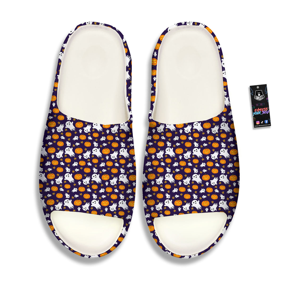Pumpkin And Ghost Print Pattern Sandals-grizzshop