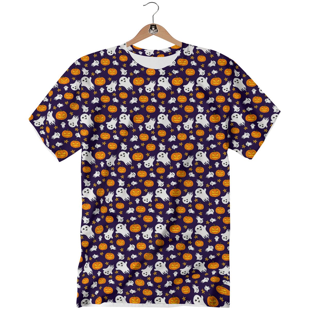 Pumpkin And Ghost Print Pattern T-Shirt-grizzshop