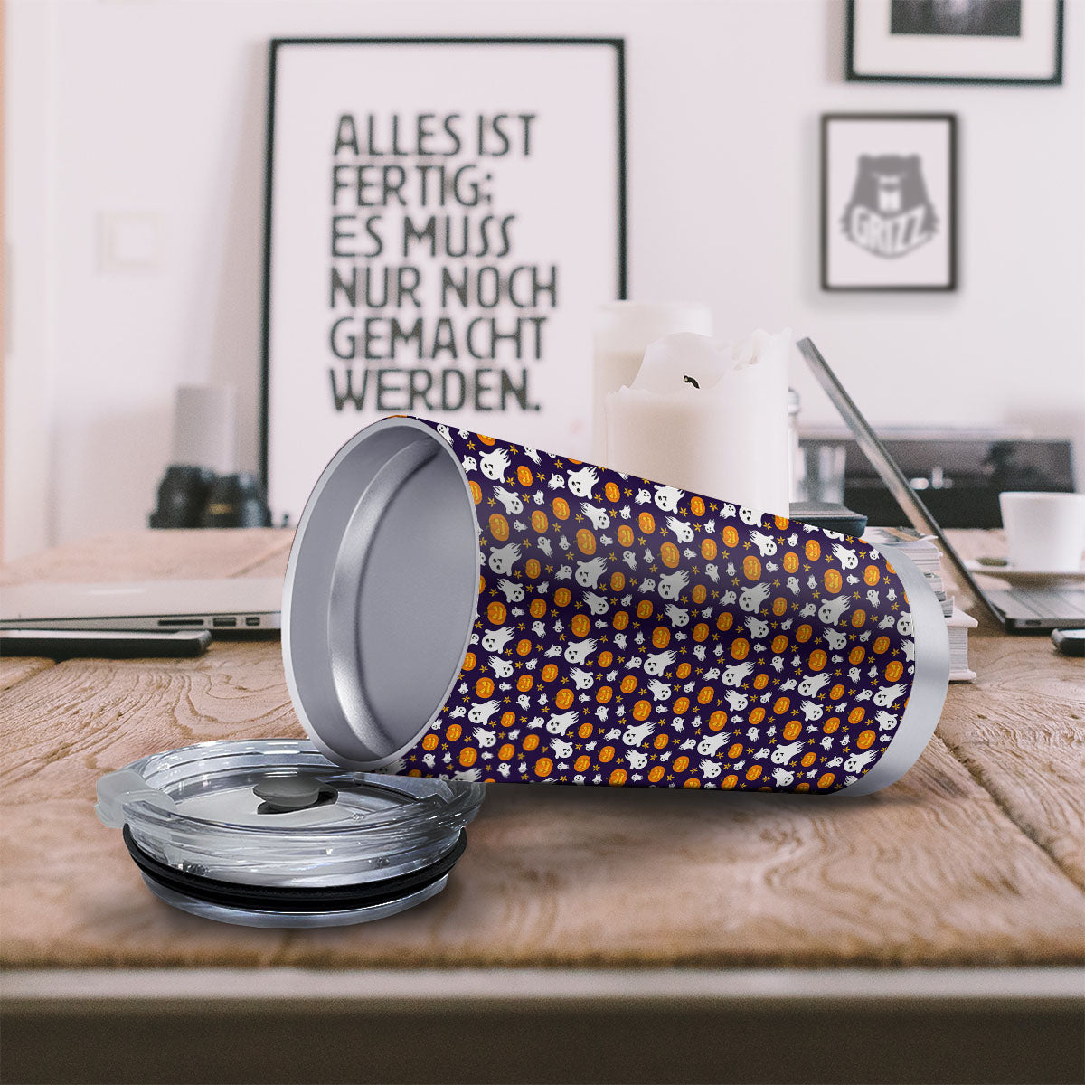 Pumpkin And Ghost Print Pattern Tumbler-grizzshop