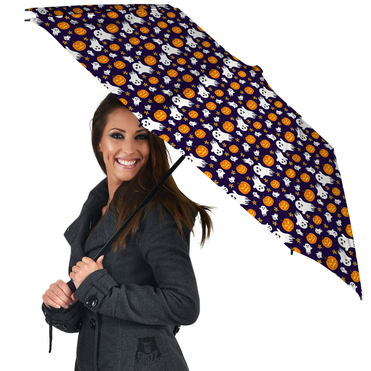 Pumpkin And Ghost Print Pattern Umbrella-grizzshop