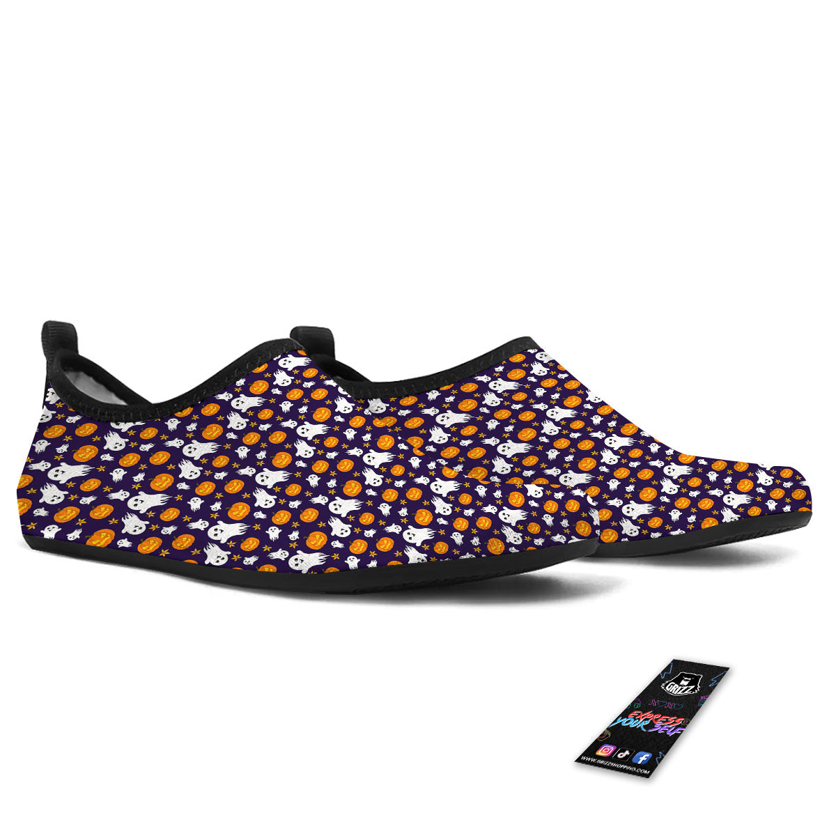 Pumpkin And Ghost Print Pattern Water Shoes-grizzshop