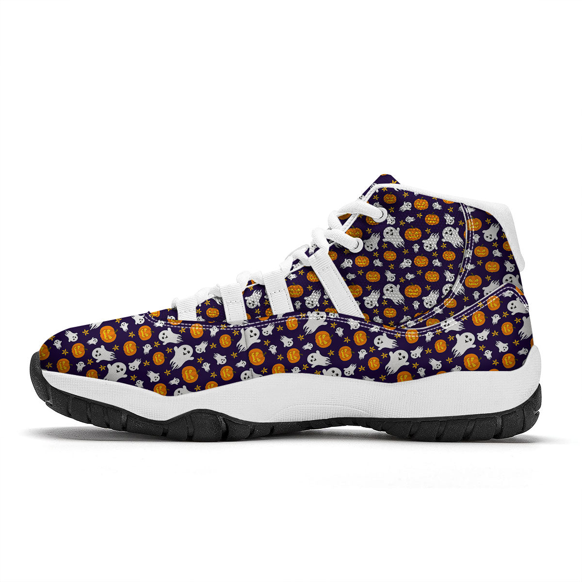 Pumpkin And Ghost Print Pattern White Bball Shoes-grizzshop
