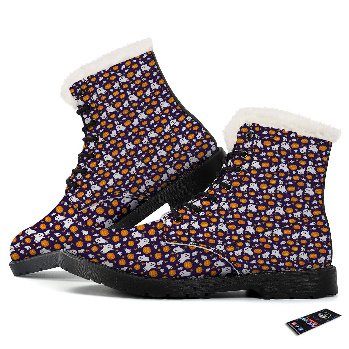 Pumpkin And Ghost Print Pattern Winter Boots-grizzshop