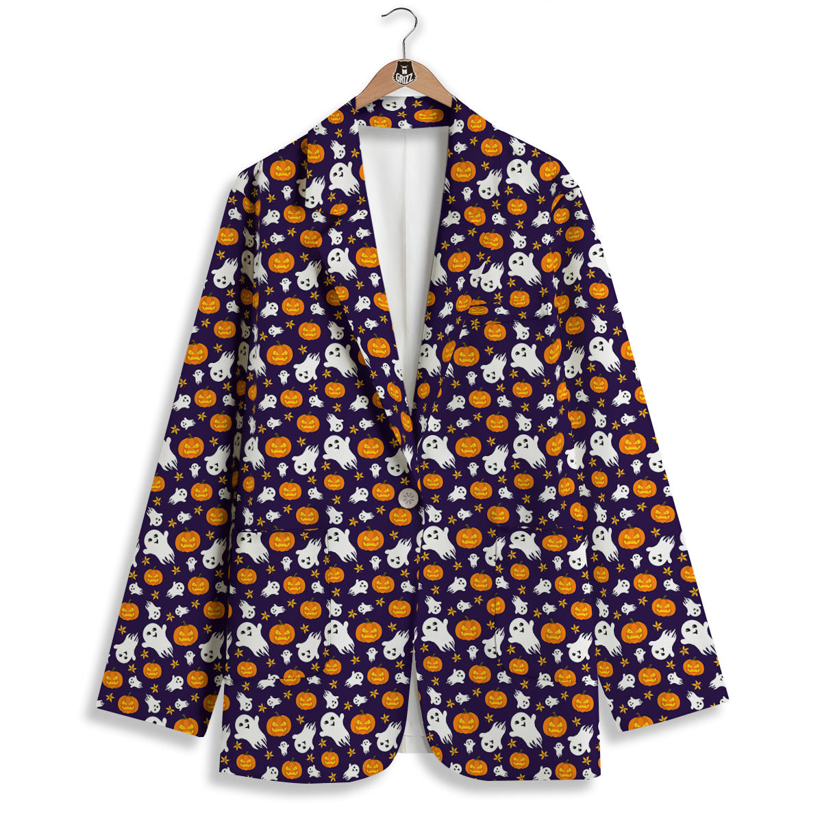 Pumpkin And Ghost Print Pattern Women's Blazer-grizzshop
