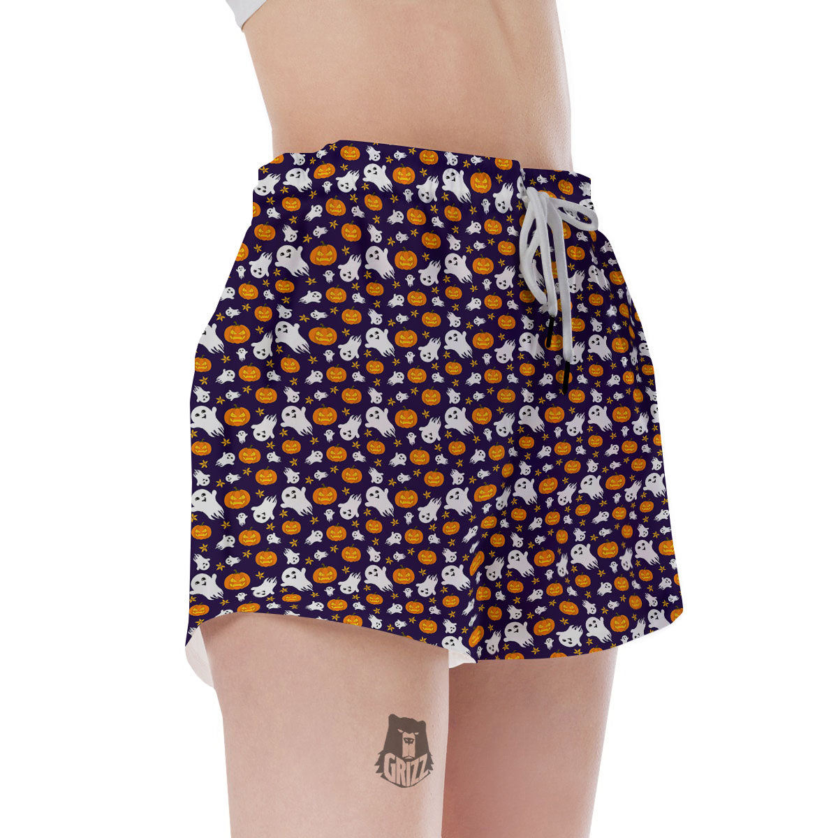 Pumpkin And Ghost Print Pattern Women's Shorts-grizzshop