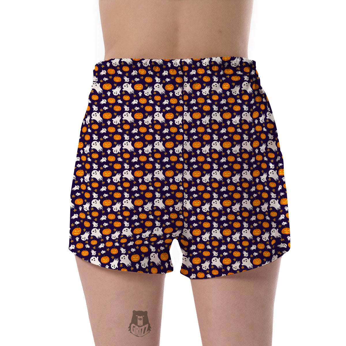Pumpkin And Ghost Print Pattern Women's Shorts-grizzshop