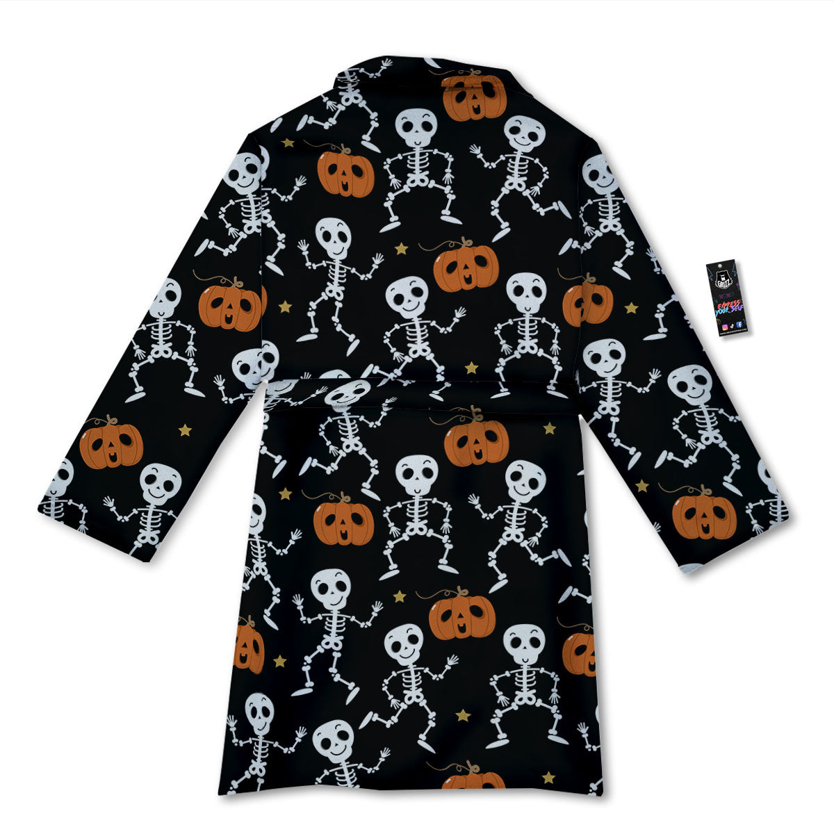 Pumpkin And Skeleton Halloween Print Bathrobe-grizzshop