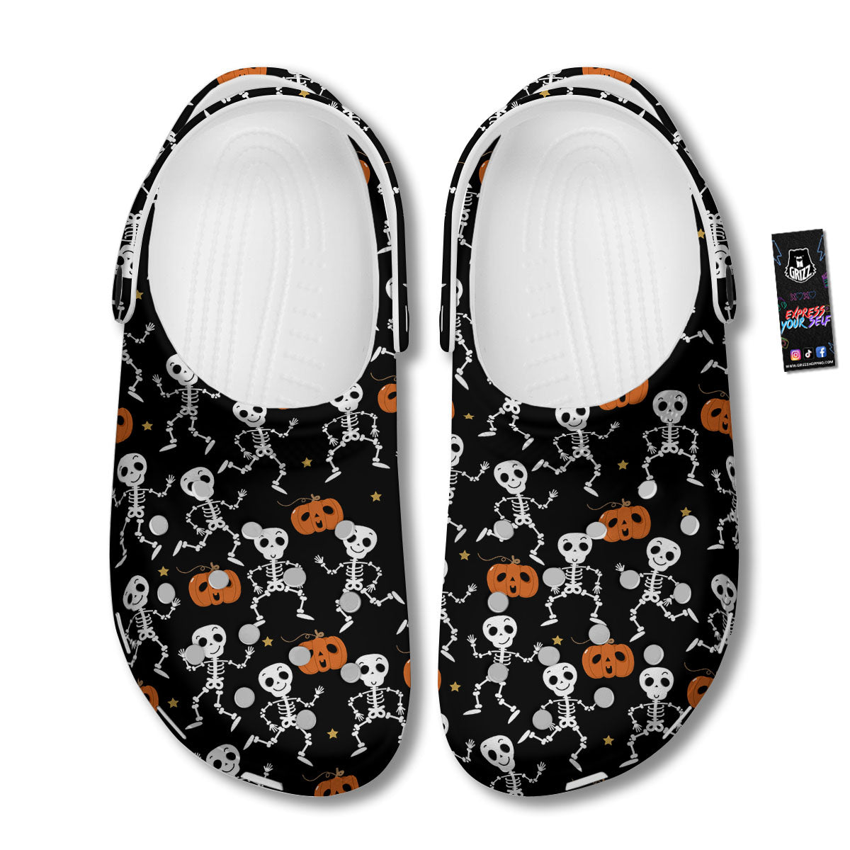 Pumpkin And Skeleton Halloween Print Clog-grizzshop