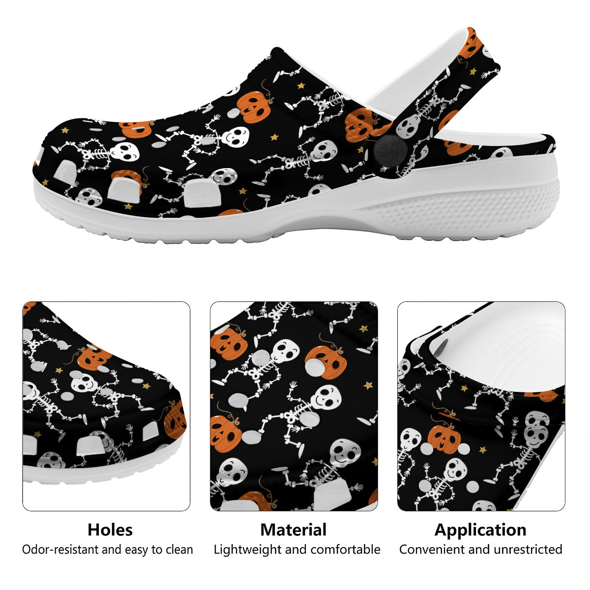 Pumpkin And Skeleton Halloween Print Clog-grizzshop