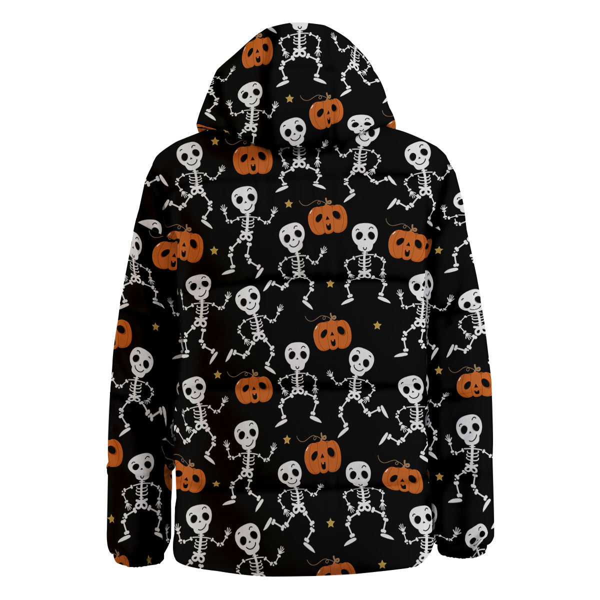 Pumpkin And Skeleton Halloween Print Down Jacket-grizzshop