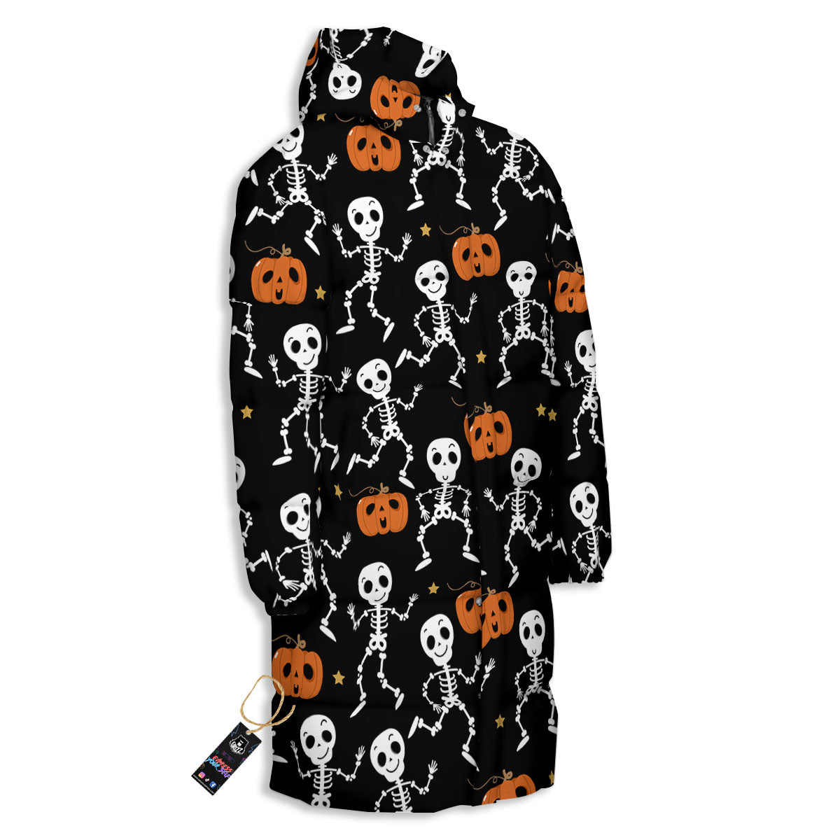 Pumpkin And Skeleton Halloween Print Long Down Jacket-grizzshop