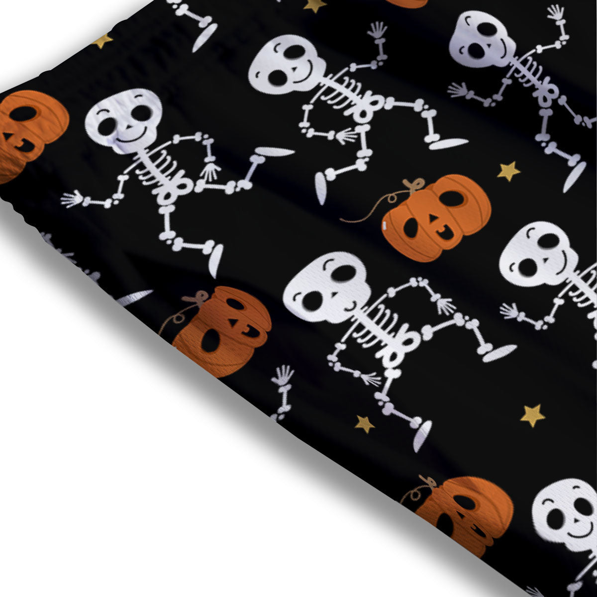 Pumpkin And Skeleton Halloween Print Mesh Shorts