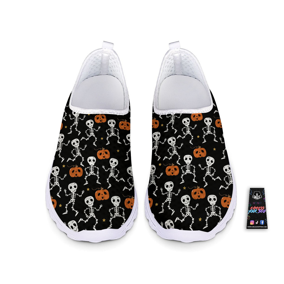 Pumpkin And Skeleton Halloween Print Nurse Shoes-grizzshop