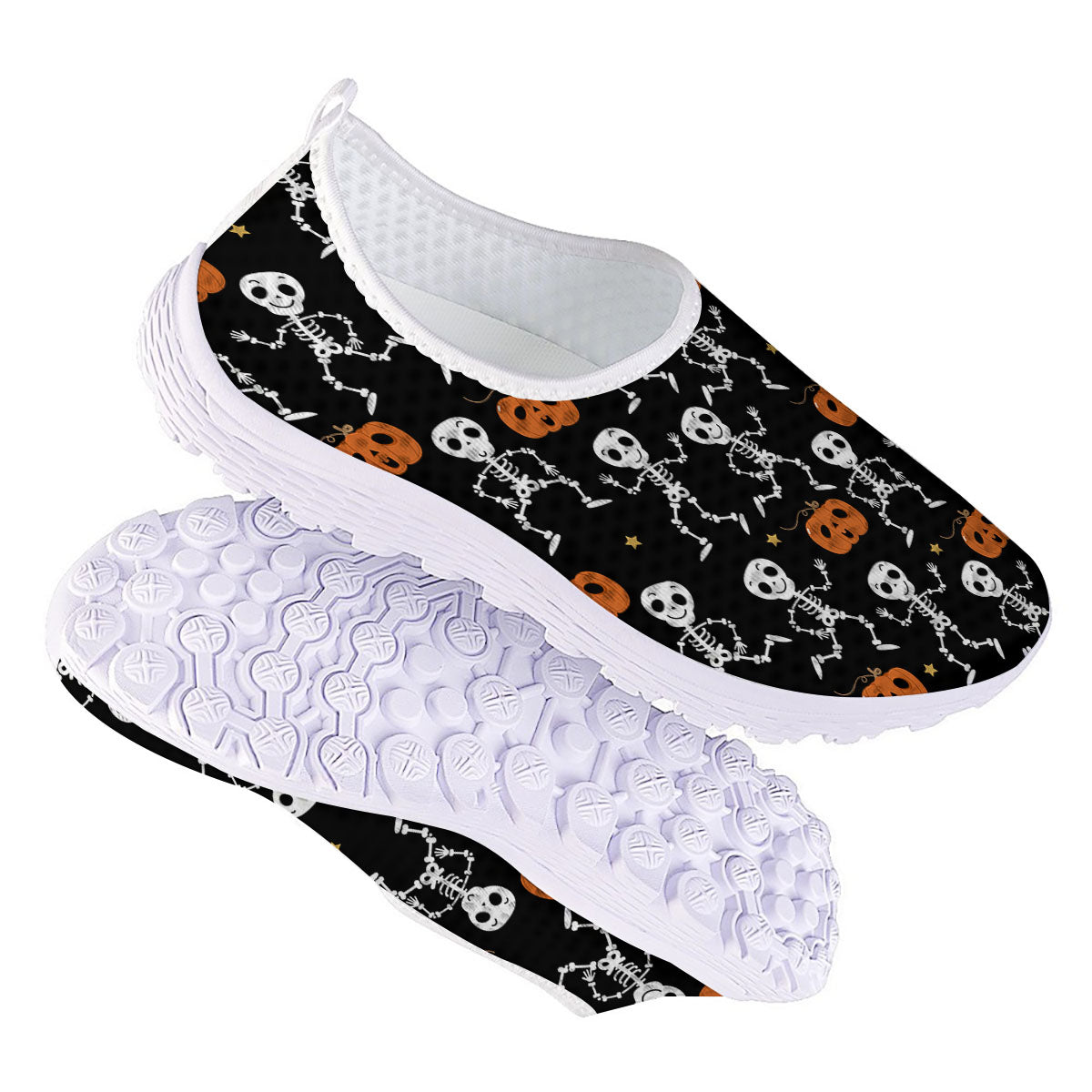 Pumpkin And Skeleton Halloween Print Nurse Shoes-grizzshop