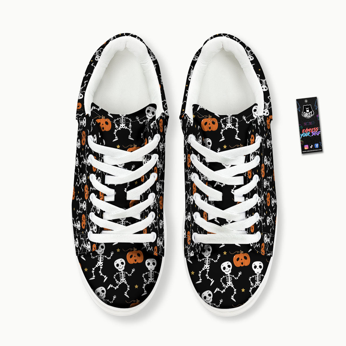 Pumpkin And Skeleton Halloween Print Platform Shoes-grizzshop