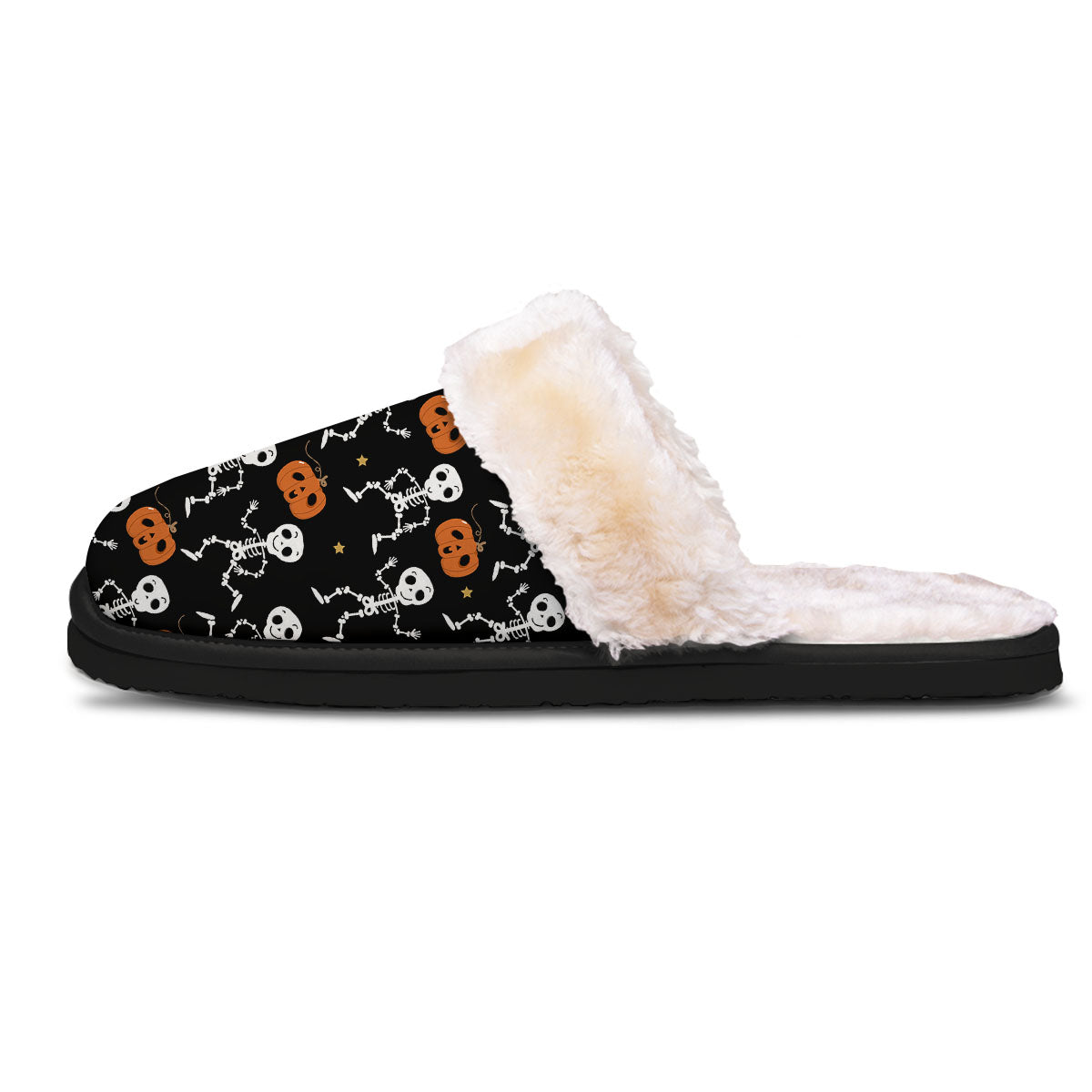 Pumpkin And Skeleton Halloween Print Slippers-grizzshop