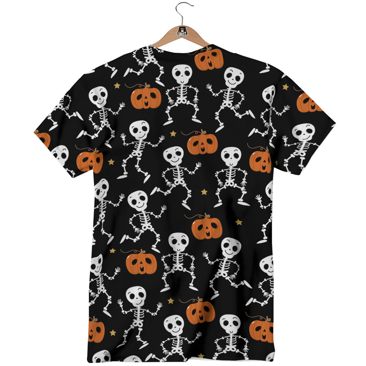 Pumpkin And Skeleton Halloween Print T-Shirt-grizzshop
