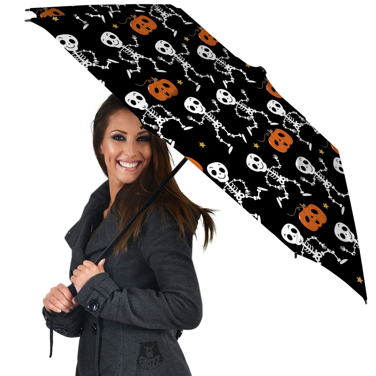 Pumpkin And Skeleton Halloween Print Umbrella-grizzshop