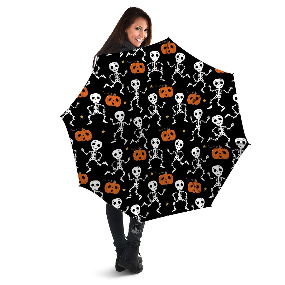 Pumpkin And Skeleton Halloween Print Umbrella-grizzshop