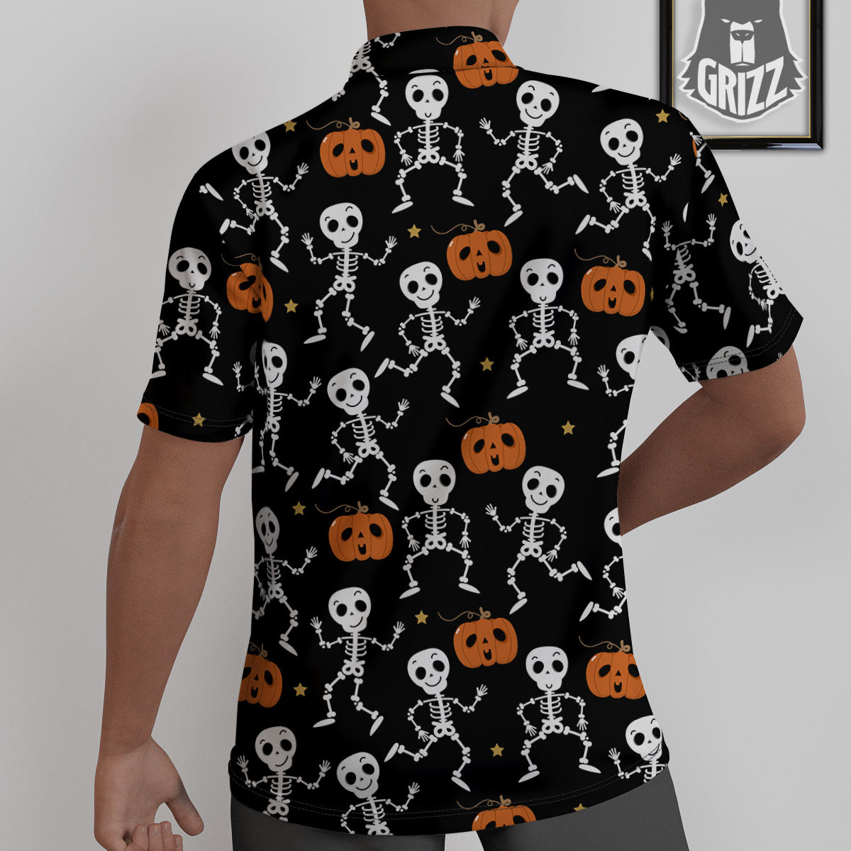 Pumpkin And Skeleton Halloween Print Untucked Shirts-grizzshop