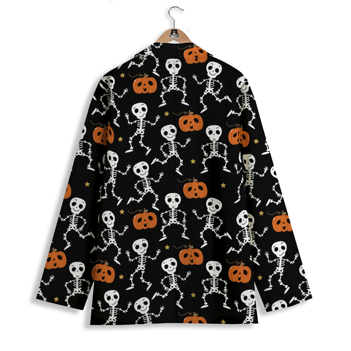 Pumpkin And Skeleton Halloween Print Women's Blazer-grizzshop