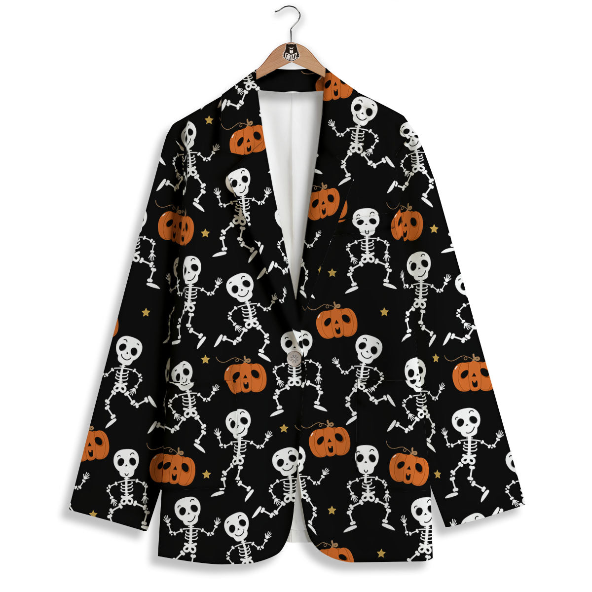 Pumpkin And Skeleton Halloween Print Women's Blazer-grizzshop