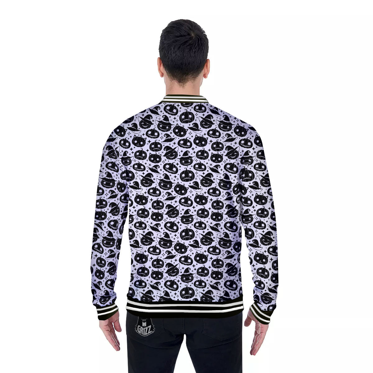 Pumpkin Black Halloween Print Pattern Baseball Jacket-grizzshop