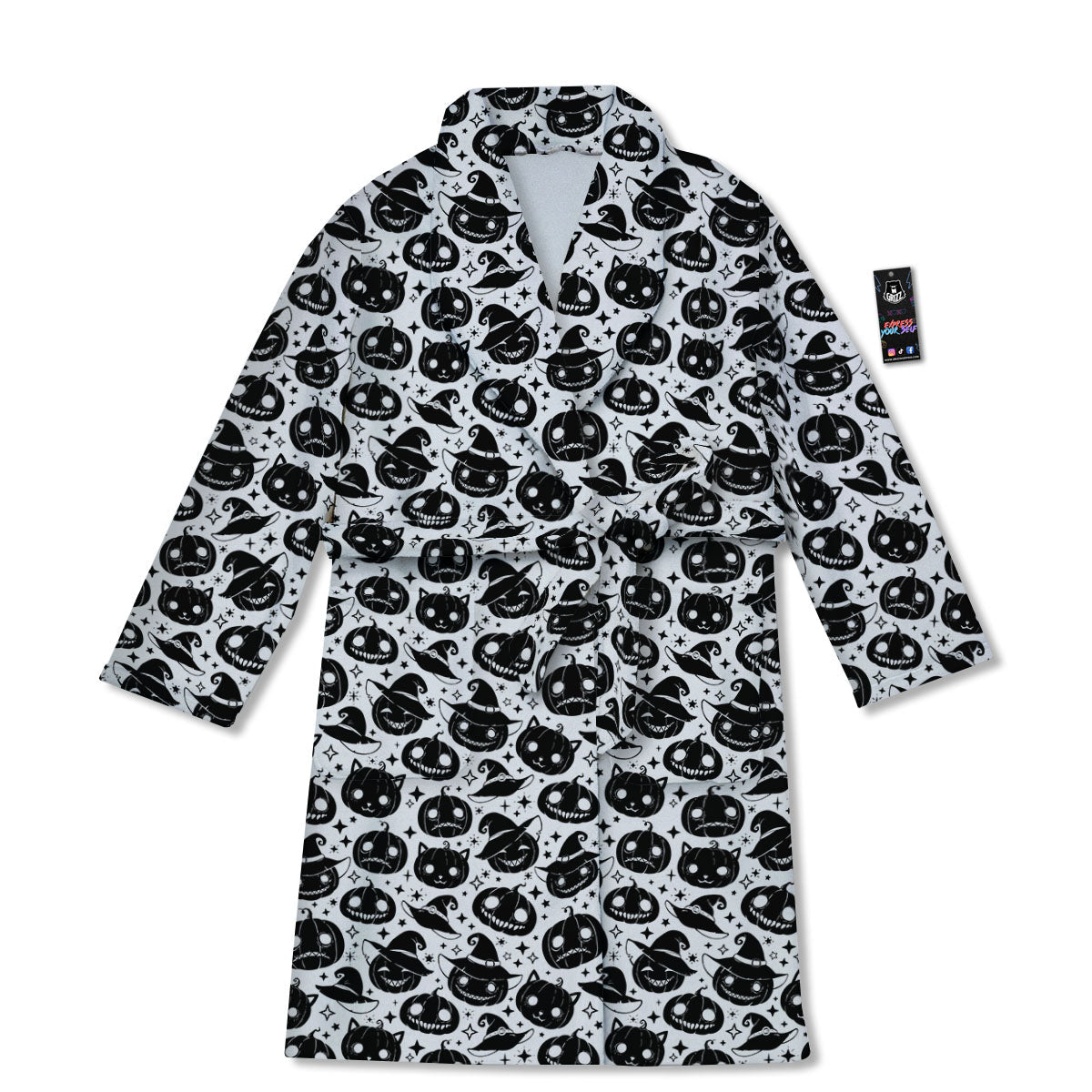 Pumpkin Black Halloween Print Pattern Bathrobe-grizzshop