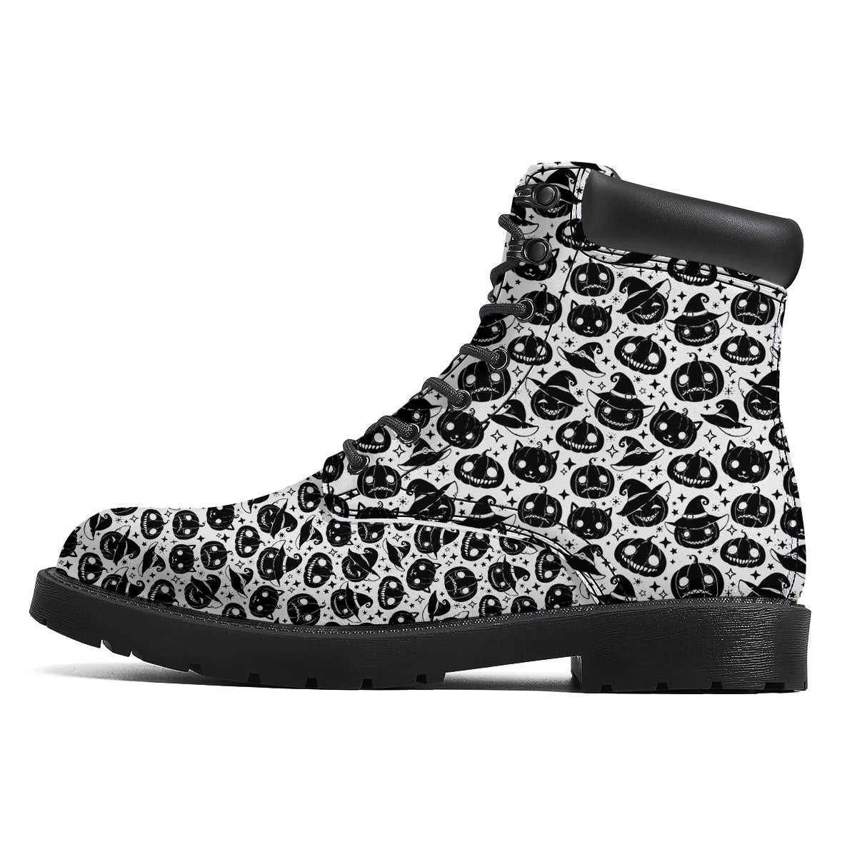 Pumpkin Black Halloween Print Pattern Boots-grizzshop