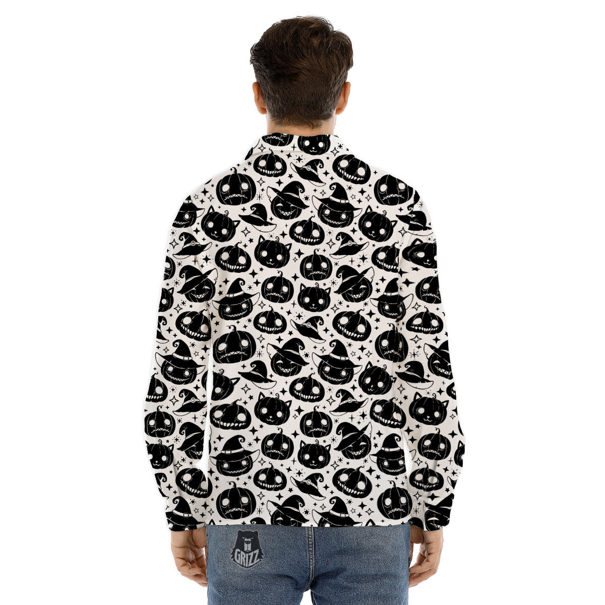 Pumpkin Black Halloween Print Pattern Men's Dress Shirts-grizzshop
