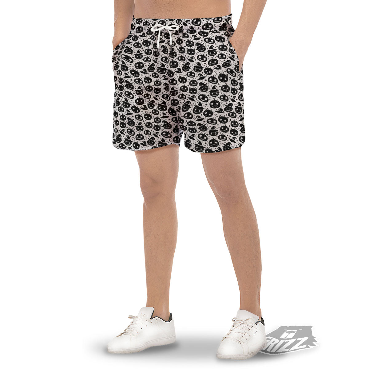 Pumpkin Black Halloween Print Pattern Men's Gym Shorts-grizzshop
