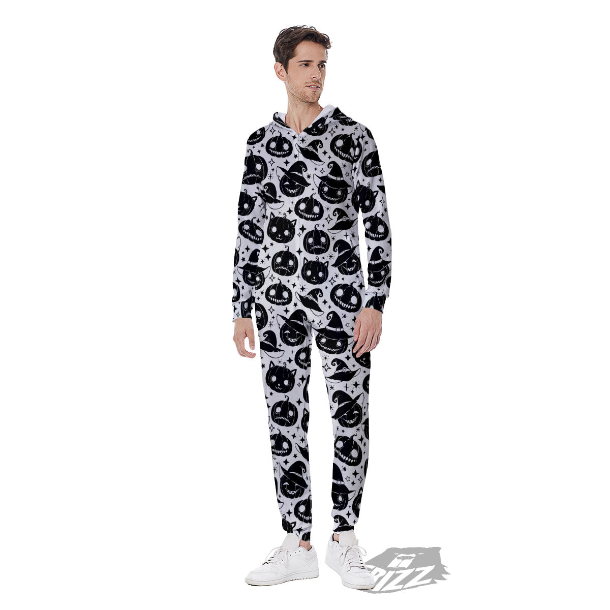 Pumpkin Black Halloween Print Pattern Men's Jumpsuit-grizzshop