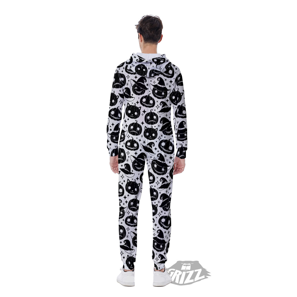 Pumpkin Black Halloween Print Pattern Men's Jumpsuit-grizzshop