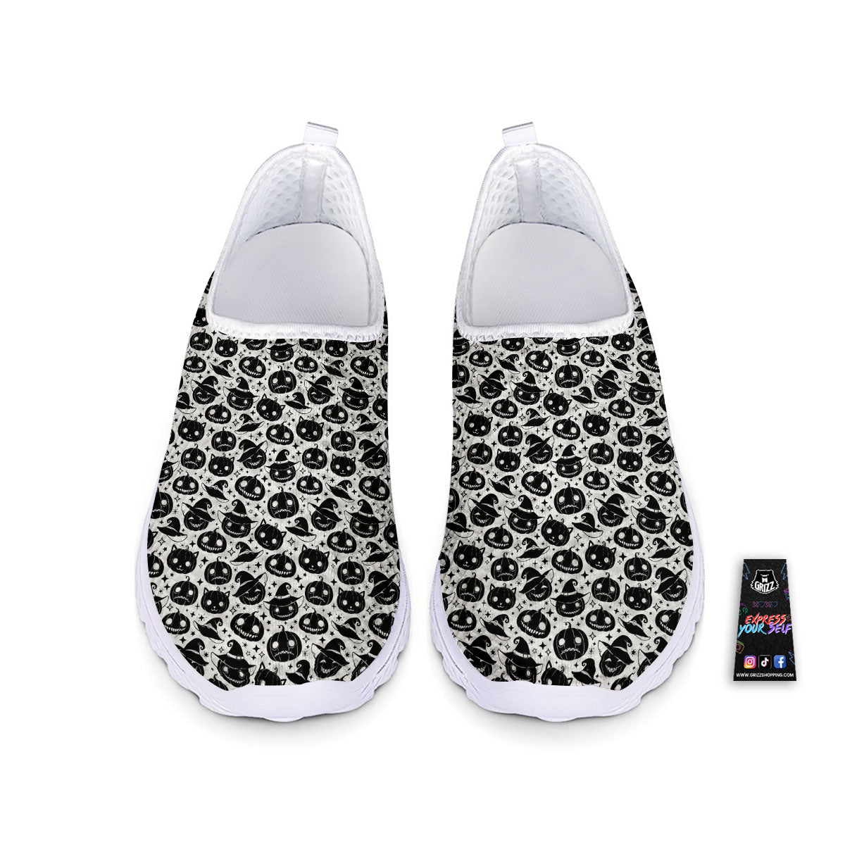 Pumpkin Black Halloween Print Pattern Nurse Shoes-grizzshop