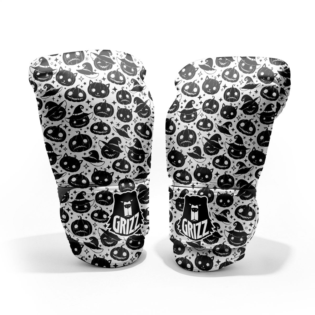 Pumpkin Black Halloween Print Pattern Pro Boxing Glove