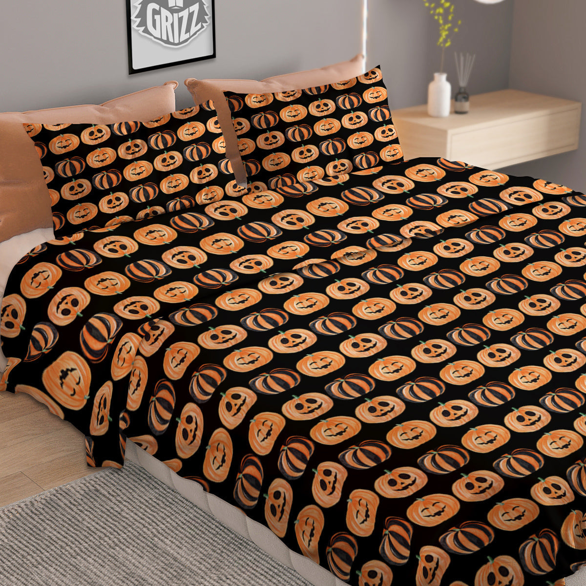 Pumpkin Cute Print Pattern Duvet Cover Bedding Set-grizzshop