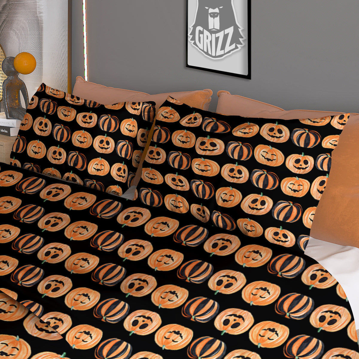 Pumpkin Cute Print Pattern Duvet Cover Bedding Set-grizzshop