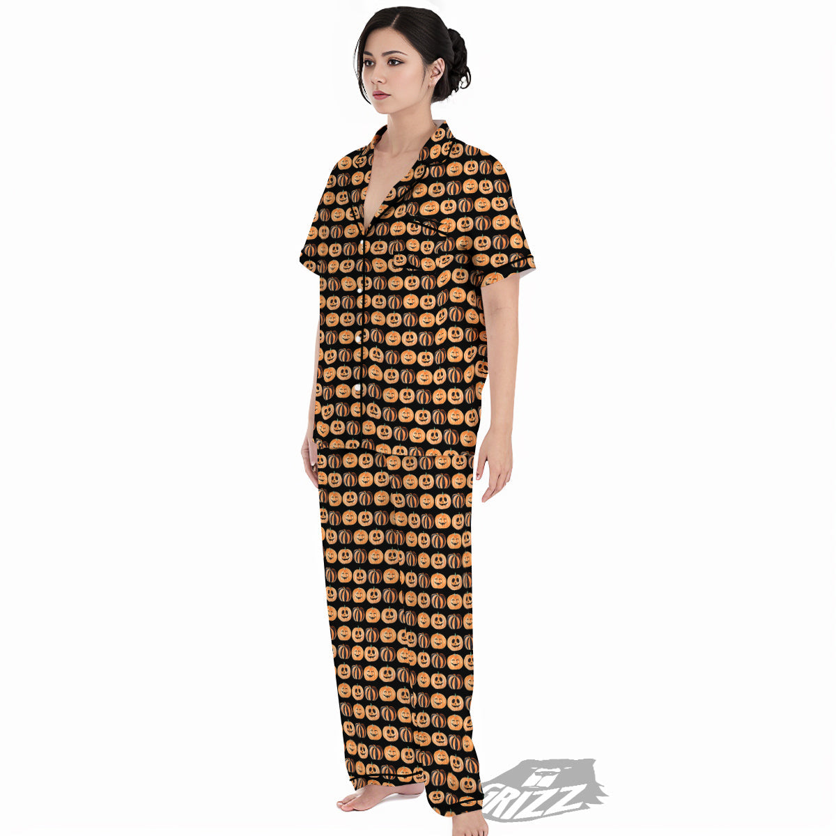 Pumpkin Cute Print Pattern Women's Pajamas Set-grizzshop