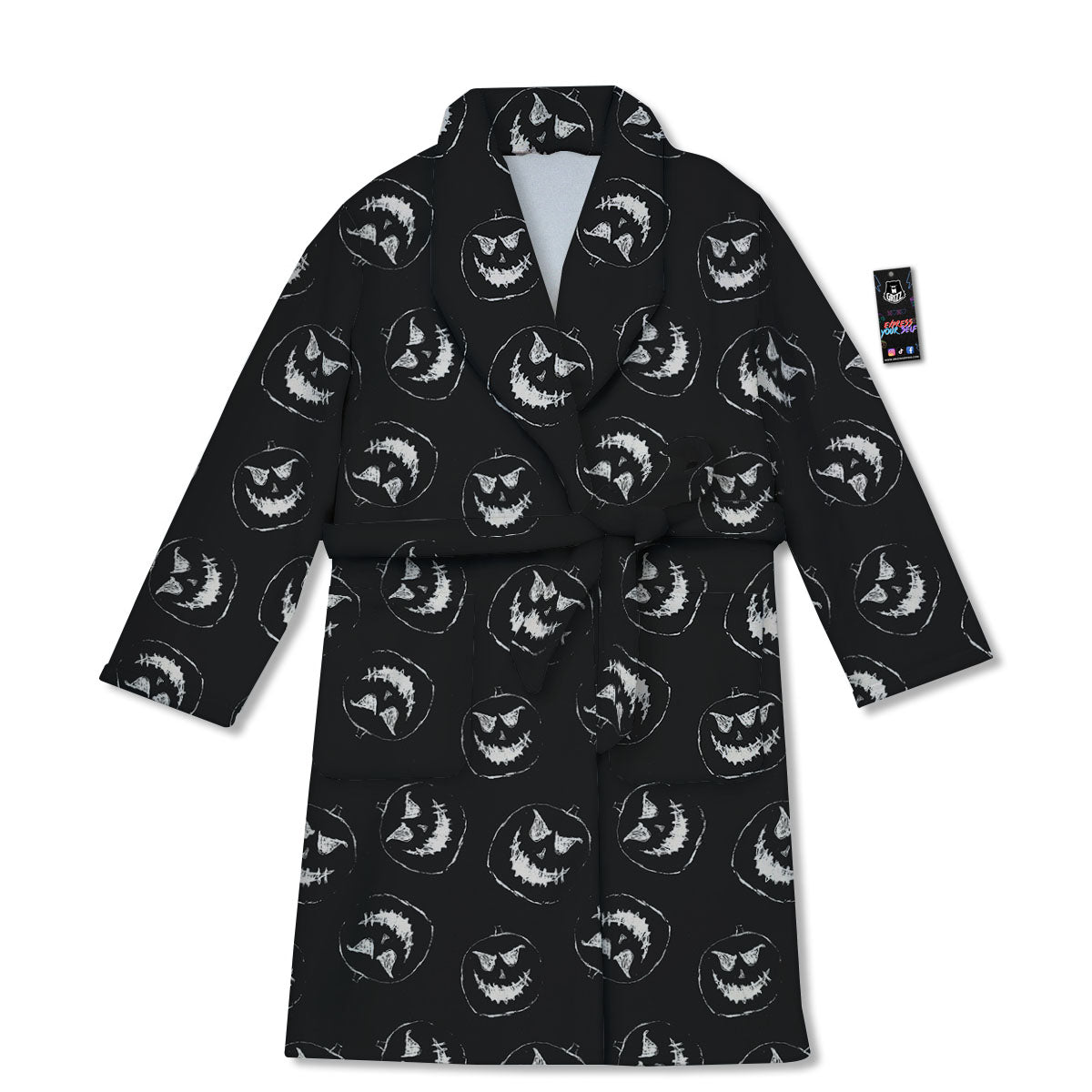 Pumpkin Faces Halloween Print Pattern Bathrobe-grizzshop